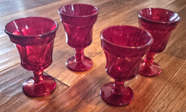 4 Vintage FOSTORIA Glass JAMESTOWN Red RUBY 3oz Cordial Wine GOBLET 4.5&quot; - £31.57 GBP