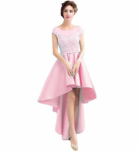 Custom Made Cap Sleeves Bateau Lace High Low Prom Homecoming Dresses Light Pink