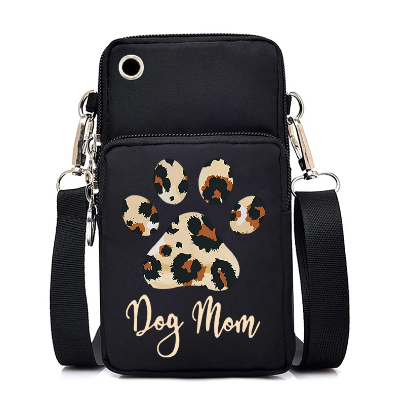 New Dog Mom Mobile Phone Bag Women&#39;s Leopard Dog Paw Shoulder Bags Dog M... - $21.42