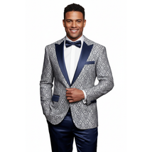 Men Insomnia Manzini Blazer Stage Performer Singer MZN136 Sky Blue Lace design image 3