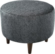 Contemporary Round Ottoman, Charcoal/Wooden Legs, Sophia Collection, Olivia - $149.83