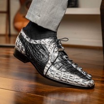 Caribe Genuine Hornback Caiman Crocodile Derby's Shoes Black / Newspaper image 7