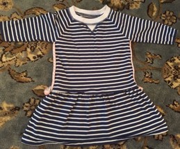 Carter’s Baby Girl Dress Size 2T White And Navy Long Sleeve Striped Supe... - $9.49