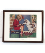Vintage JESSIE WILLCOX SMITH SCHOOLGIRL with Cat Framed SIGNED Print - $37.04