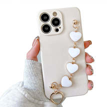 Anymob iPhone Phone Case Beige Heart Chain Hand Strap Apple Back Mobile ... - £18.90 GBP