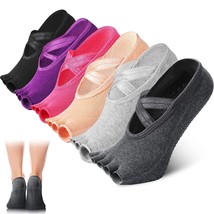 6 Pairs Yoga Socks Toeless Pilates Barre Ballet Socks Half-Toe Grip Socks Multic - £25.69 GBP