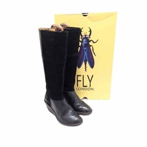 Fly London Seda Knee High Black Wedge Suede Heeled Boots Women&#39;s Size EU 40 - £88.43 GBP