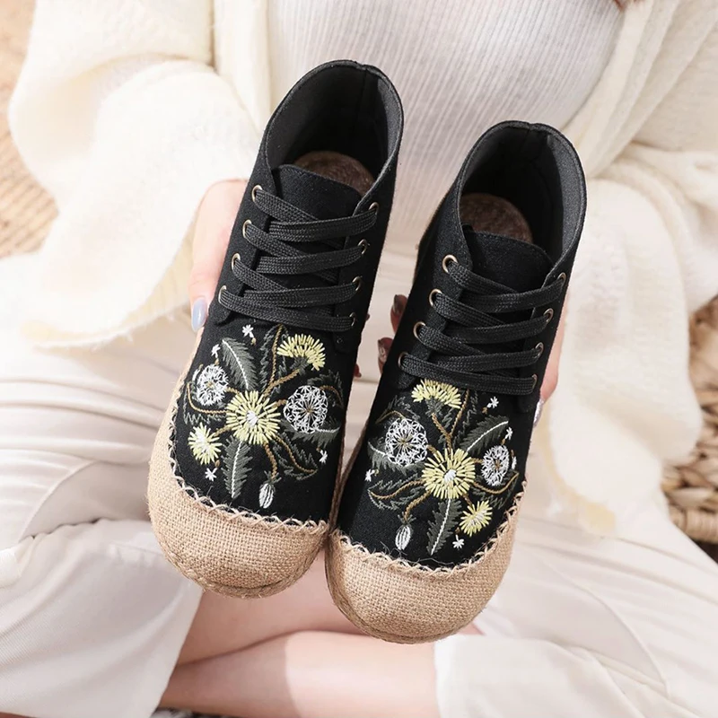 Dmade women canvas high top lace up espadrilles sneakers comfortable ladies casual flat thumb200