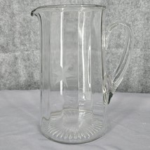 Vintage Etched Glass Pitcher 8.5&quot; Tall Clear Prism Effect Ribbed Attached Handle - £22.76 GBP