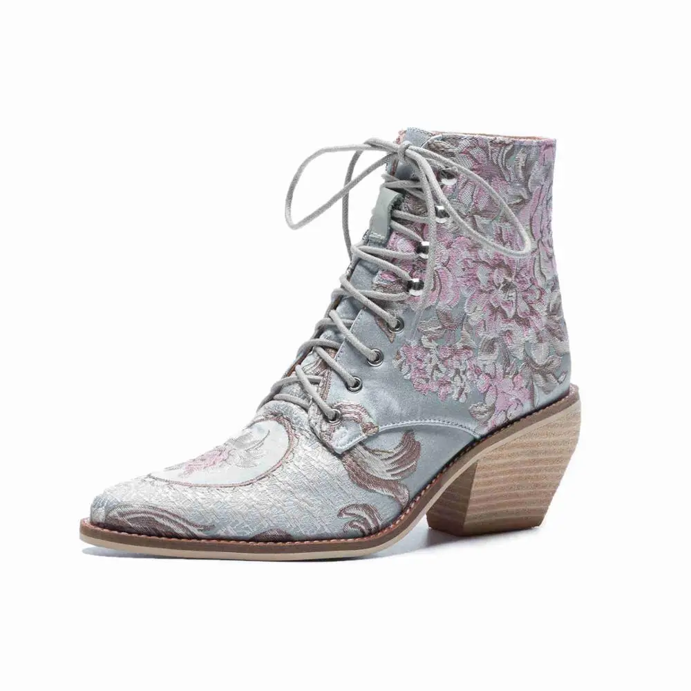 VANGULL high heel ankle boots free shipping women shoes  woman embroidered boots - £102.51 GBP