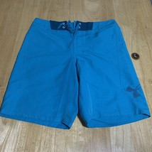 Under Armour Swim Trunks Men s 32 Teal Loose Heatgear Flap Pocket Beach ... - $17.70