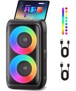 Bluetooth Speaker w/ 2 Wireless Mics Portable Party Speaker Lights TWS USB AUX T - $67.69