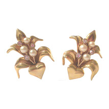 Vintage Swarovski Crystal and Faux Pearl Heart Statement Clip On Earrings - £119.23 GBP