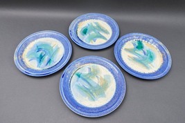 Edgecomb Potters Maine Blue Green Crystalline Glazed Pottery Dinner Plat... - $239.99