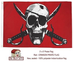 Crimson Pirate Flag Jolly Roger Skull &amp; Swords Eyepatch 3&#39; x 5&#39; Flag - new - £7.86 GBP