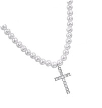 Pearl Necklace for Men,Beaded Necklace,Cross Chain,Layered - £37.78 GBP