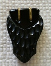 Vintage Black Deeply Carved Bakelite and Brass Dress Clip Unbranded Shield Shape - £60.31 GBP