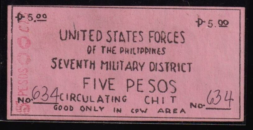 Primary image for 1944 United States Forces in the Philippines-7th Military District Five Peso.
