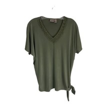 Easywear by Chicos Women Shirt Size 1=Medium Green V Neck Waist Tie Short Sleeve - £18.21 GBP