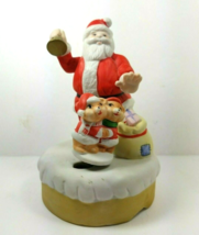 Musical Santa Ceramic Moving with Christmas Teddy Bears Bell Ringing Vintage - £9.48 GBP