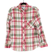 Haband Flannel Shirt L Womens VTG Plaid Button Up Green Red White Cotton... - £18.60 GBP