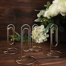 Gold 5 Sign Holders 5&quot;&quot; Paperclip Metal Table Number Stands Party Decora... - £17.31 GBP
