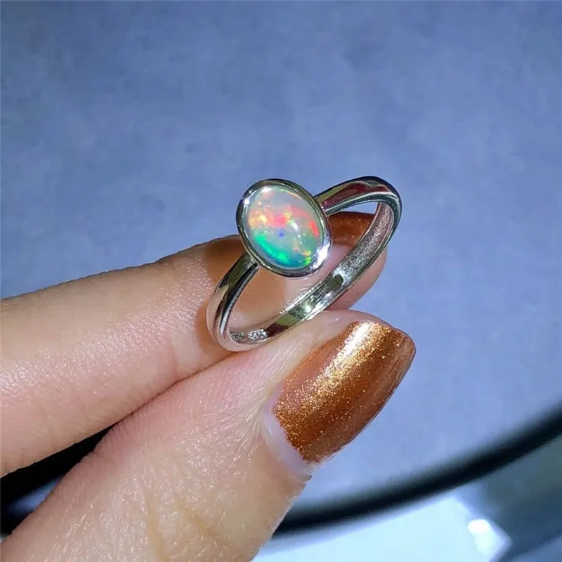 Promotion opal stone ring  5*7mm natural Australian opal gemstone silver ring so - £53.17 GBP