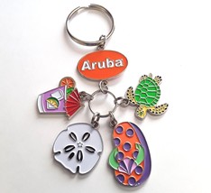 Aruba Souvenir Keyring Keychain - Five Charms Turtle Flip Flop Drink Flower - $7.87