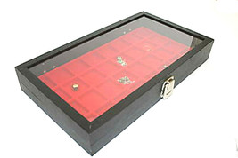 32 Jewelery Display Case Jewelry Travel Showcase Display Glass Lid Red I... - $42.95