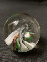 VINTAGE Handmade Paperweight White Swirl Hand Blown Glass Gift KG JD - £19.78 GBP