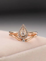 1.20Ct Pear Cut Moissanite Halo Wedding Bridal Ring Set 14K Rose Gold Finish - £71.64 GBP