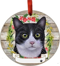 Black &amp; White Cat  Wreath Ornament Personalizable Christmas Holiday Decoration - £11.28 GBP