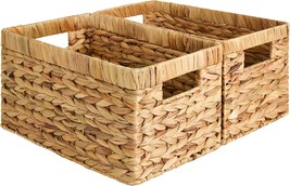 StorageWorks Water Hyacinth Storage Baskets, Rectangular Wicker Baskets with - £46.21 GBP