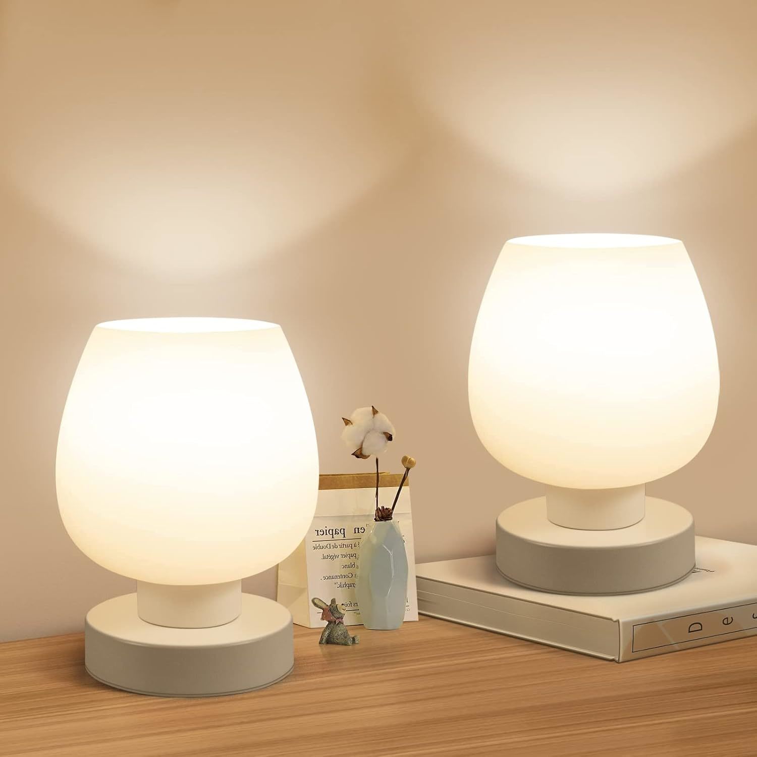 Touch Bedside Table Lamp Set Of 2 - Small Modern Table Lamp For Bedroom Living R