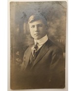 Handsome Young Man with Studious Expression RPPC Boy Portrait AZO - £7.91 GBP