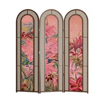 Vintage Rattan Folding Screen, Three-Panel Hand-Painted Floral Solid Ash... - $1,199.00