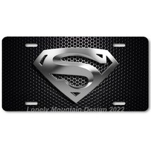 Superman Inspired Art Gray on Black Mesh FLAT Aluminum Novelty License Tag Plate - £14.38 GBP