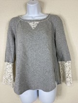 Knox Rose Womens Size XS Gray Frayed Terry &amp; Lace Sweatshirt 3/4 Sleeve - £8.44 GBP