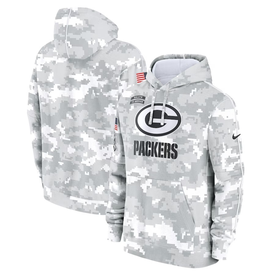 Mens White Camo Packers 2024 Salute to Service Pullover Hoodie - Green Bay