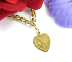 I Love You Heart Charm Chain Bracelet Vintage Goldtone Short 6&quot; Length - £13.29 GBP