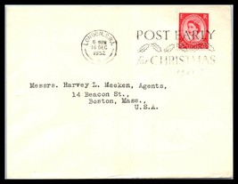 1952 Great Britain Cover -Post Early For Christmas, London To Boston, Ma Usa D21 - £2.36 GBP