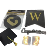 Graduation Cap Banner Congratulations Cake Topper Party Proud Gold Black... - $9.85