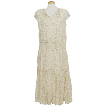 RALPH LAUREN Yellow Cotton Blend Voile Floral Blouson Flared Midi Dress 12 - £55.04 GBP