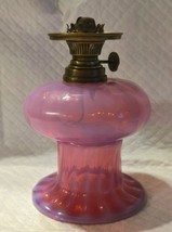 Antique Victorian Miniature Cranberry Opalescent Glass Oil Lamp - £136.10 GBP
