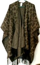 Woolrich women wrap one size blanket style wrap olive leopard print with fringe - £9.52 GBP