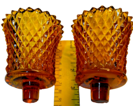 Vintage Pair of Home Interior Diamond Amber Harvest Gold Peg Votives - $12.00