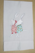 Patience Brewster Easter Dancing Rabbit Rabbit Embroidered Tea bar hand towel - £27.96 GBP