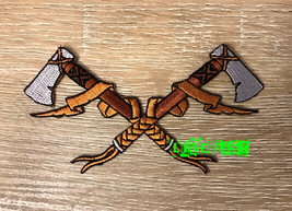 CROSSED HATCHETS AXES EMBROIDERED PATCH viking norseman nordic odin thor... - £4.77 GBP