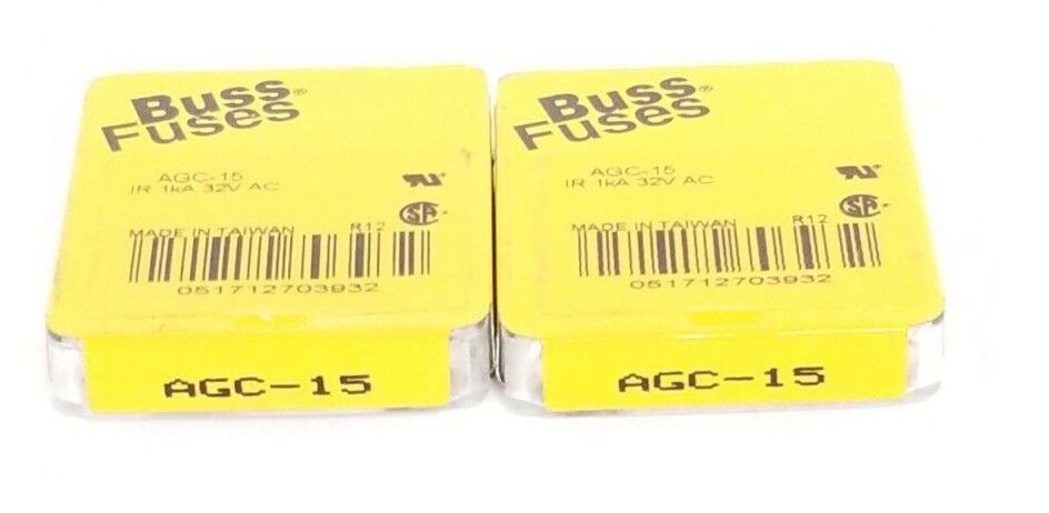 LOT OF 10 NEW COOPER BUSSMANN AGC-15 MINIATURE FUSES AGC15, IR 1kA, 32V AC - $10.95