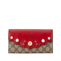 Gucci Gg Supreme Faux Pearl Wallet Women Brown One Size - £428.72 GBP